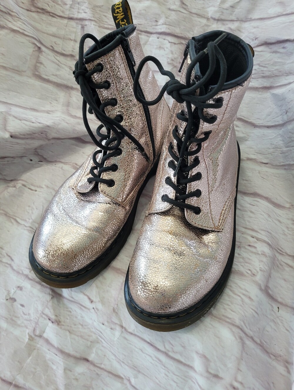 Doc Marten Youth Size 5 Sparkly Pale Pink Boots Fit Women Size 7